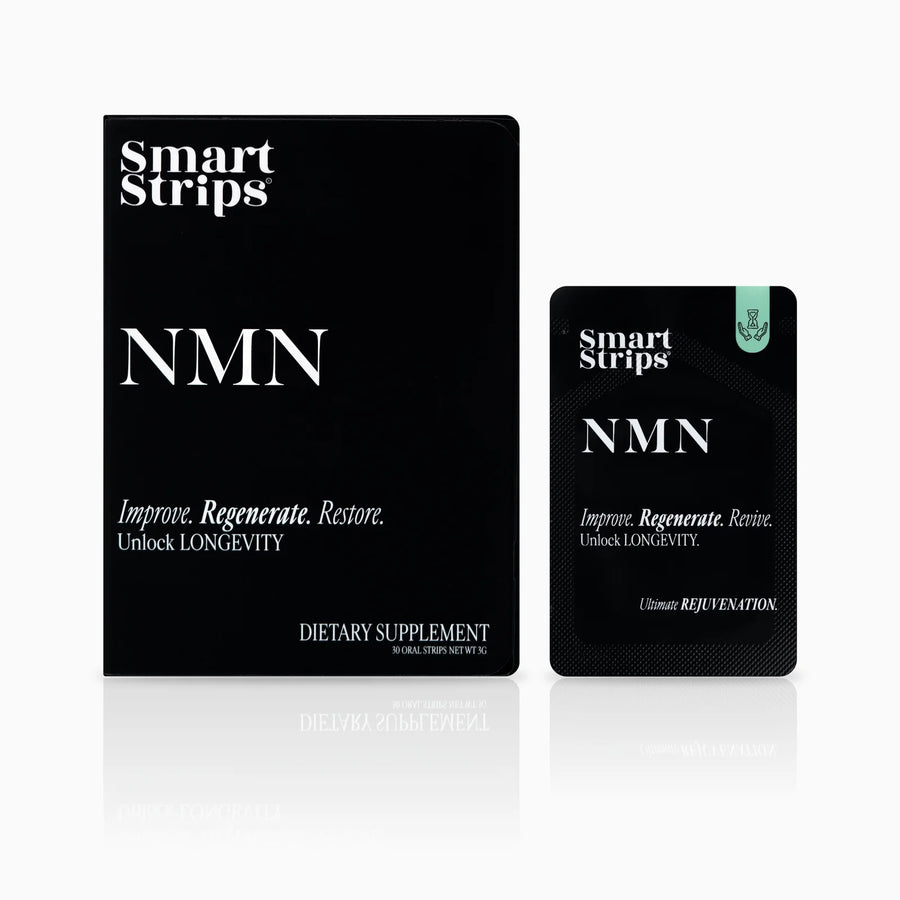 Smart Strips NMN oral dissolvable strips, box and single sachet