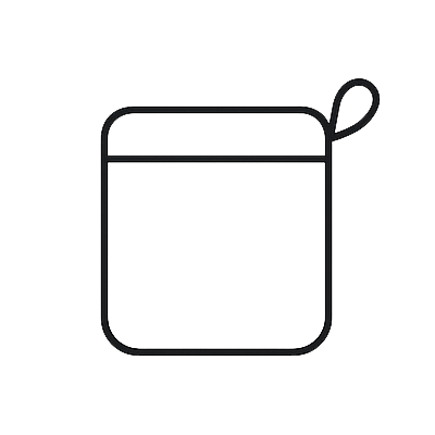 Outline of a square pouch with a strap on a white background