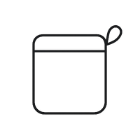 Outline of a square pouch with a strap on a white background