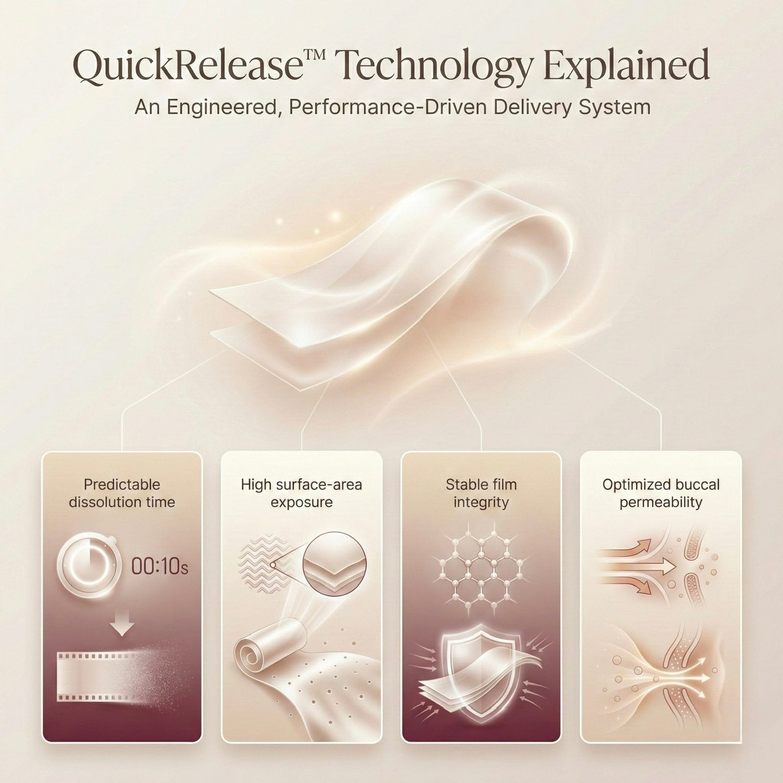 Explanation of QuickRelease Technology with icons and text on a light background