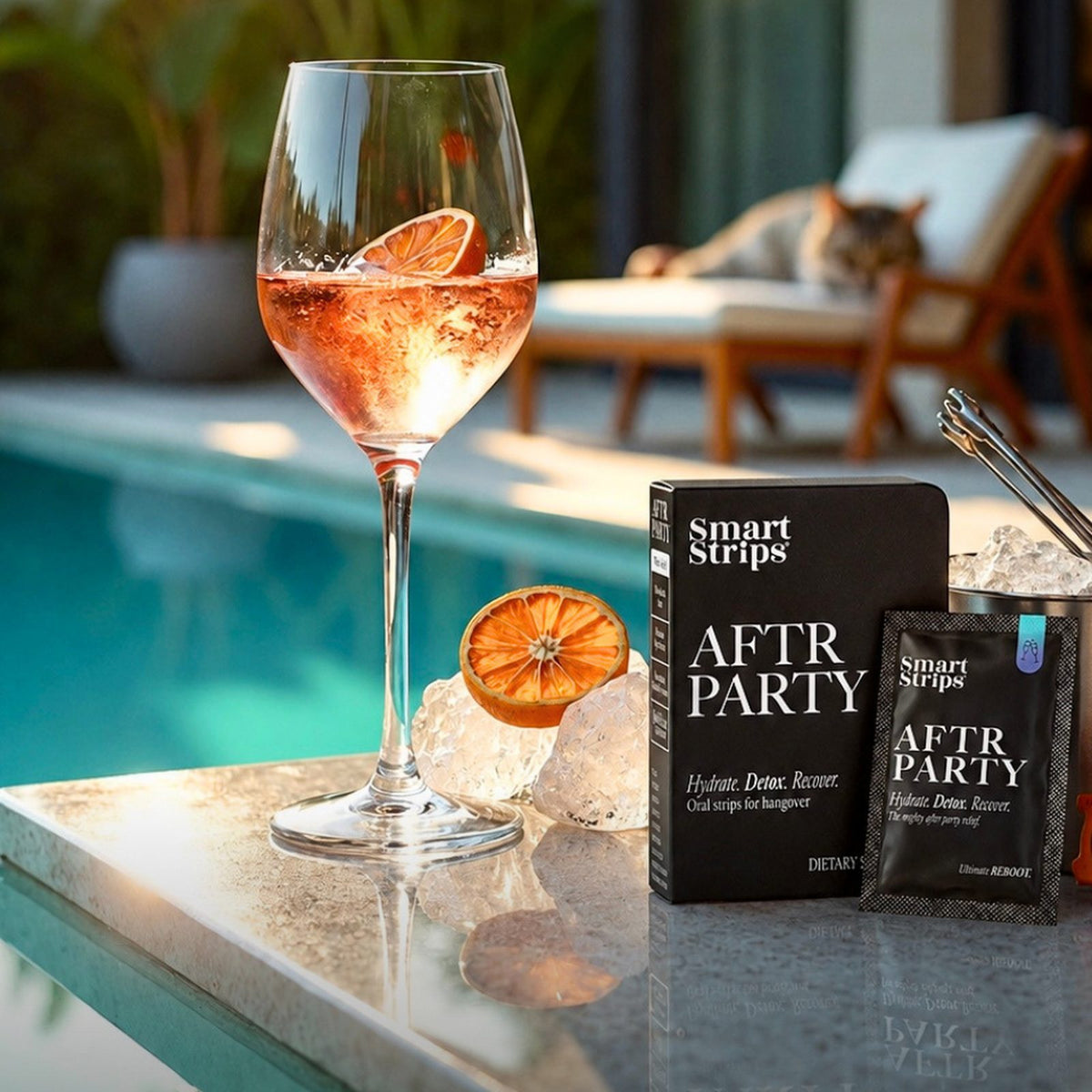 Smart Strips AFTR PARTY oral dissolvable strips, spritz cocktail by the pool with the box