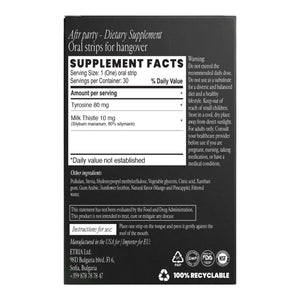 Smart Strips AFTR PARTY oral dissolvable strips, supplement facts label