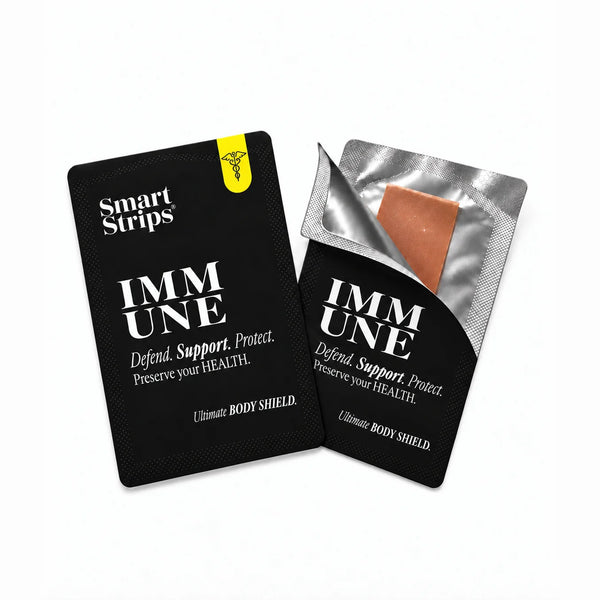 Smart Strips IMMUNE sachet and a half-opened sachet showing the oral dissolvable strip