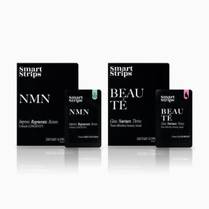 Smart Strips Longevity Ritual: кутии NMN и BEAUTÉ със сашетата им