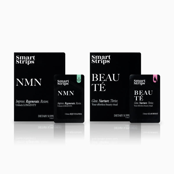 Smart Strips Longevity Ritual: кутии NMN и BEAUTÉ със сашетата им