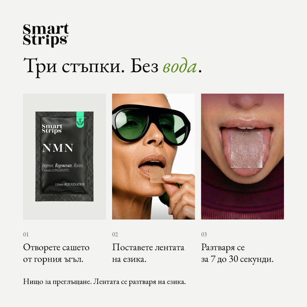 Smart Strips NMN орални разтворими ленти, как се приема в три стъпки