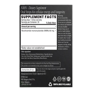 Smart Strips NMN oral dissolvable strips, supplement facts label