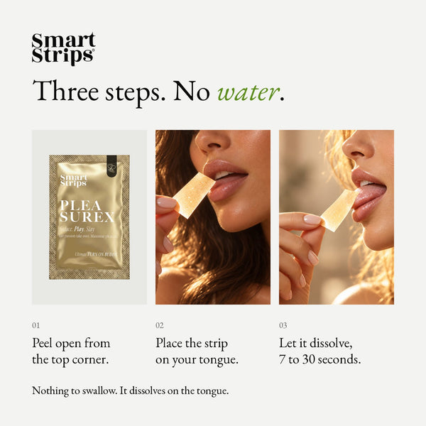 Smart Strips PLEASUREX oral dissolvable strips, how to use in three steps