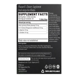 Smart Strips PLEASUREX oral dissolvable strips, supplement facts label