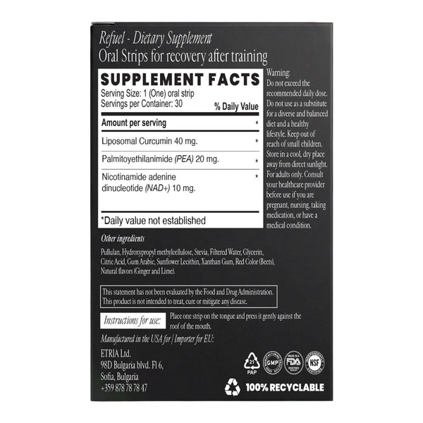 Smart Strips REFUEL oral dissolvable strips, supplement facts label