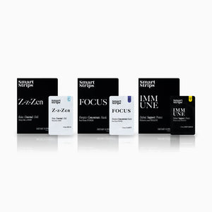 Smart Strips Travel Pack: Z-z-Zen, FOCUS and IMMUNE boxes with their sachets