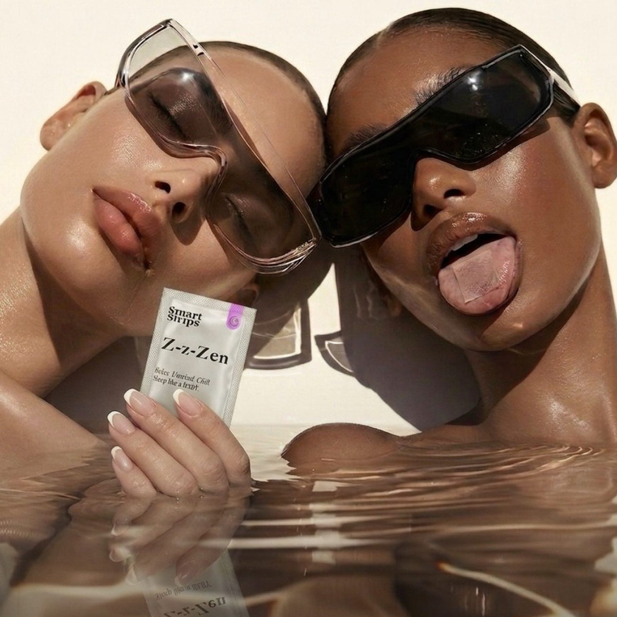 Smart Strips Z-z-Zen oral dissolvable strips, two women in water with strips