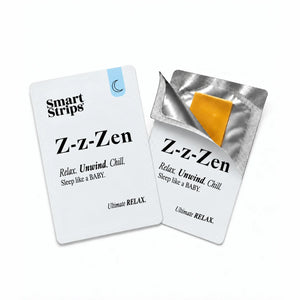 Smart Strips Z-z-Zen sachet and a half-opened sachet showing the oral dissolvable strip